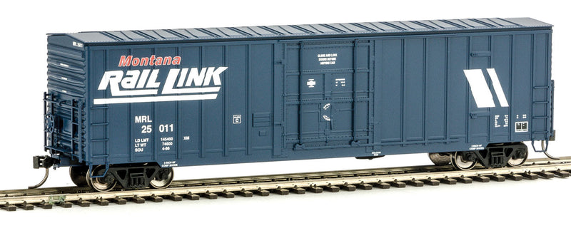 Soo Line-Built 7-Post Plug-Door Boxcar w/Diagonal-Panel Roof - Ready to Run -- Montana Rail Link #25011 (blue, white, red; Early Slash Logo)
