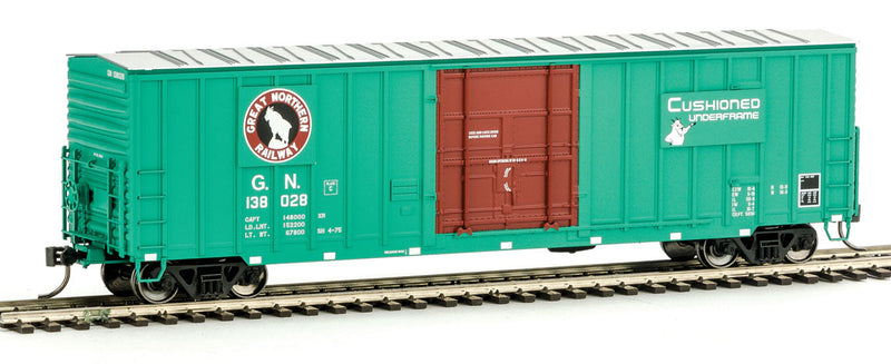 Soo Line-Built 7-Post Plug-Door Boxcar w/Diagonal-Panel Roof - Ready to Run -- Great Northern #138028 (Jade Green, red, white; Rocky Silhouette)