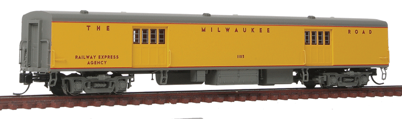 Milwaukee Road 1935-Built Express Car - Ready to Run -- Milwaukee Road #1105 (UP Streamliner Scheme, Armour Yellow, gray, REA Letter