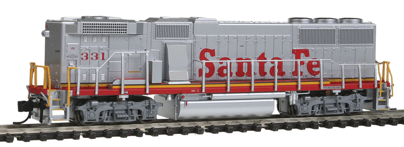 EMD GP60B - Standard DC -- Santa Fe #331 (Warbonnet; silver, red)