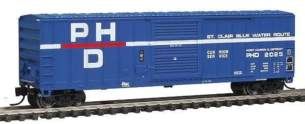 FMC 5347 Cubic Foot Single-Door Boxcar - Ready to Run -- Port Huron & Detroit #2025 (blue, white, red)