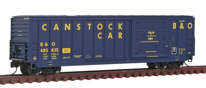 50' Canstock Boxcar - Ready to Run -- Baltimore & Ohio #480835 (blue, yellow, white Fiberglass Roof Panel)