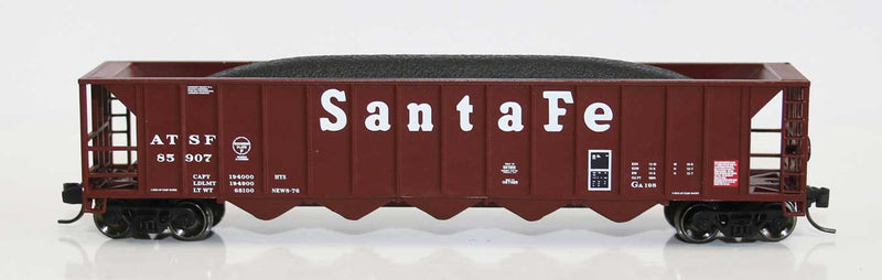 Ortner 5-Bay Rapid Discharge Hopper with Coal Load - Ready to Run -- Santa Fe 85925 (Boxcar Red, white)