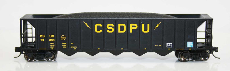 Ortner 5-Bay Rapid Discharge Hopper with Coal Load - Ready to Run -- CSDPU 79093 (black, yellow)