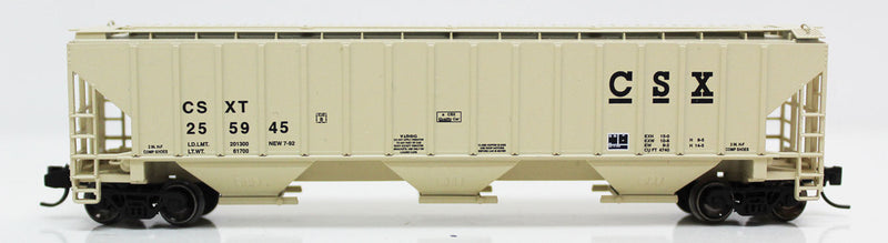 4740 Cu.Ft. 3-Bay Covered Hopper - Ready to Run -- CSX 256223 (beige, black)