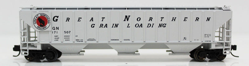 4740 Cu.Ft. 3-Bay Covered Hopper - Ready to Run -- Great Northern 171525 (gray, red, Large Lettering, Grain Loading Markings)