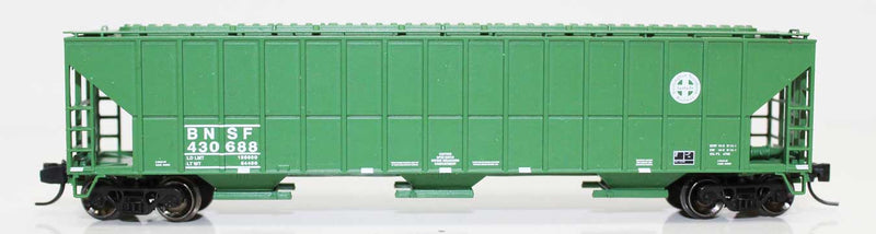 FMC 4700 Cu.Ft. 3-Bay Covered Hopper - Ready to Run -- BNSF Railway 436754 (Boxcar Red; yellow Conspicuity Marks, white Wedge Logo)