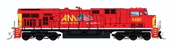 GE ES44AC - Standard DC -- Allegheny Midland #4453 (red, yellow, Tony Koester's Model Railroad, US Flag