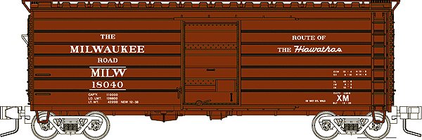 Long-Rib 40' Rib-Side Boxcar - Ready to Run -- Milwaukee Road #1 (Boxcar Red, Hiawatha Slogan)