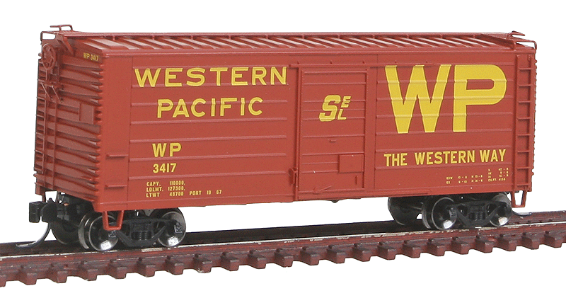 Short-Rib 40' Rib-Side Boxcar - Ready to Run -- Western Pacific #3417 (Boxcar Red, yellow, Large WP, Western Way Slogan)