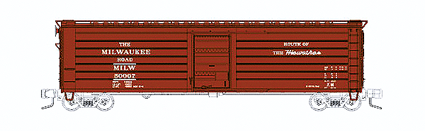 Milwaukee Road 50' Single-Door Rib-Side Boxcar - Ready to Run -- Milwaukee Road #50261 (Boxcar Red, Route of the Hiawathas Slogan)