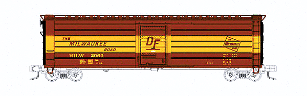 Milwaukee Road 50' Single-Door Rib-Side Boxcar - Ready to Run -- Milwaukee Road #2065 (Boxcar Red, yellow Band, DF Markings on Door)