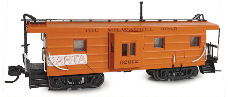 Milwaukee Road Low-Window Rib-Side Caboose w/Oil Door - Ready to Run -- Milwaukee Road #02012 (Restored Scheme, orange, 2000s Santa Train Banner)