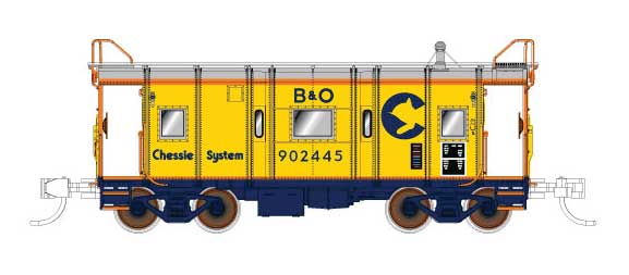 B&O I-12 Wagontop Bay Window Caboose - Ready to Run -- Chessie System B&O 902432 (1983 yellow, blue, vermillion)