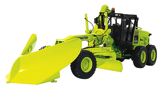 Komatsu Grader w/Snow Plow - Assembled -- Airport/Municipal Service (neon green-yellow)