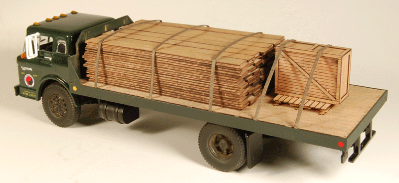 Flat Bed Truck Body Kit w/Frame, Pallet, Lumber Load & Straps Laser Cut Kit -- Fits Athearn Ford C Truck Sold Separately