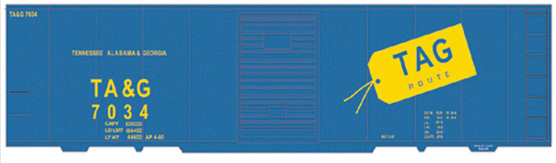 Railroad Decal Set -- Tennessee, Alabama & Georgia 40' Single-Door Boxcar