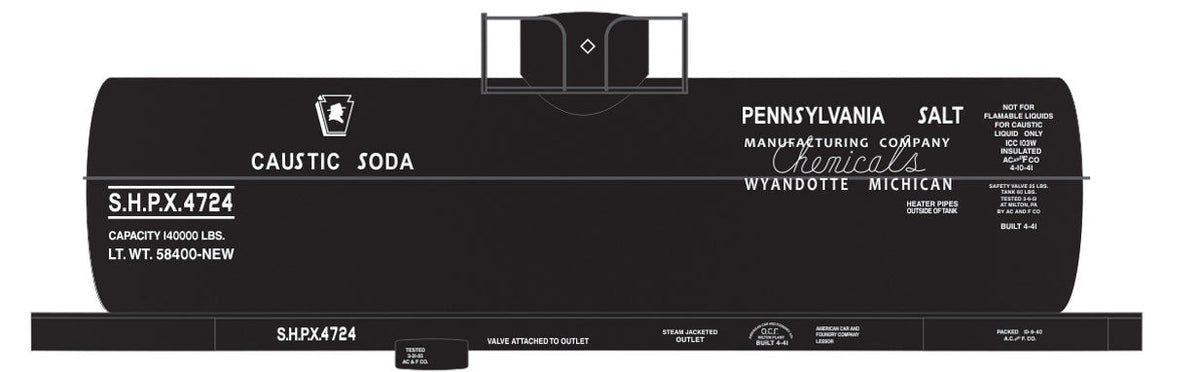 Railroad Decal Set -- Pennsylvania Salt SHPX 8,000-Gallon Caustic Soda Tank Car