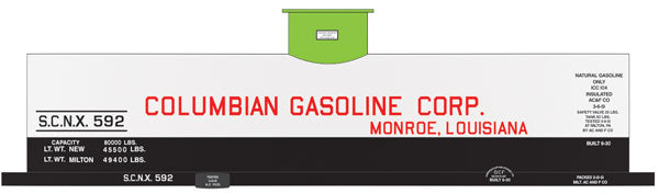 Railroad Decal Set 6-Pack -- Columbian Gasoline SCNX 10,000-Gallon Tank Car