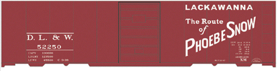 Railroad Decal Set -- Delaware, Lackawanna & Western 40' Steel Single-Door Boxcar (1939 Phoebe Sno