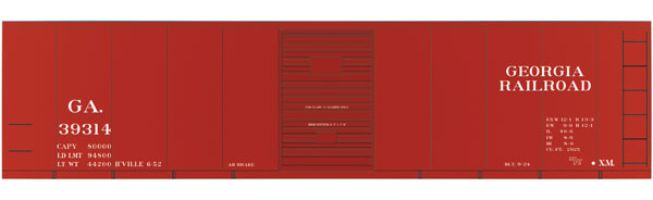 Railroad Decal Set 6-Pack -- Georgia Railroad 40' Steel Single-Door Boxcar