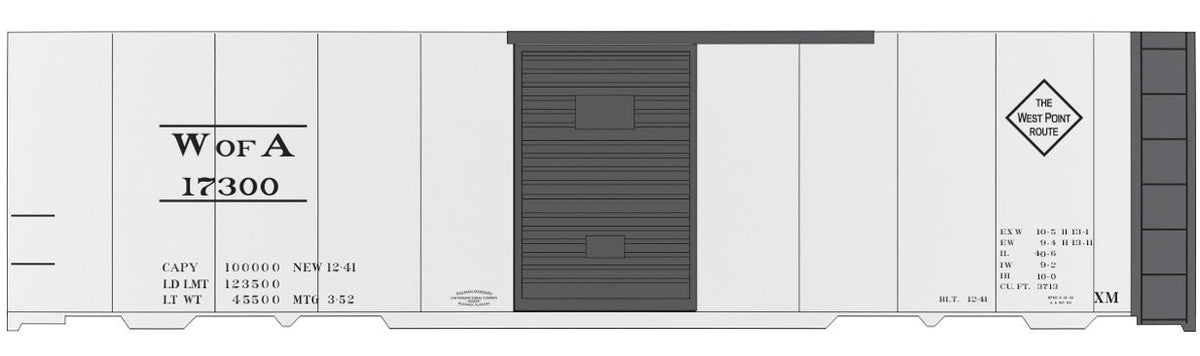 Railroad Decal Set -- Western Railway of Alabama 40' Steel Single-Door Boxcar (silver Car)
