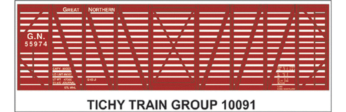 Railroad Decal Set -- Great Northern 40' Stock Car Boxcar Red Car, Small High Lettering)