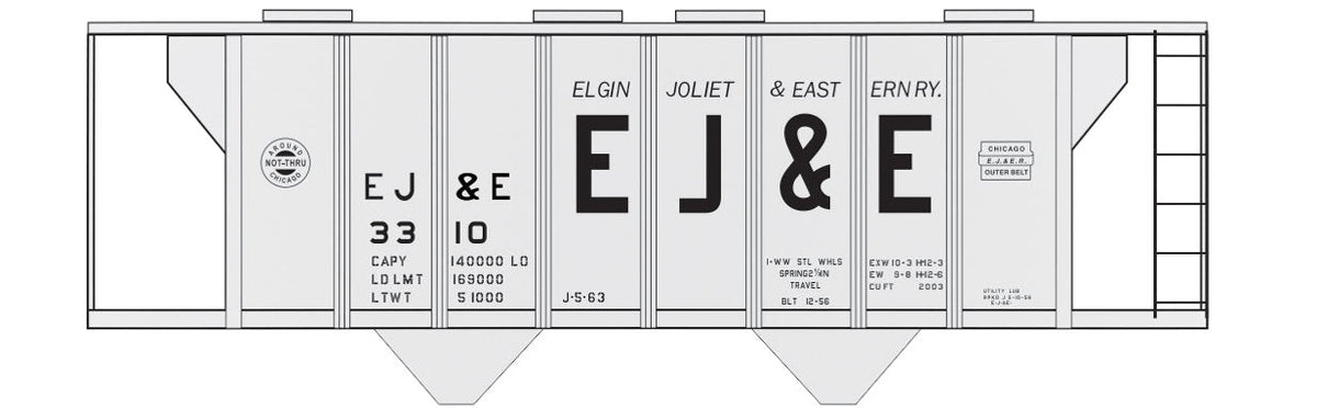 Railroad Decal Set -- Elgin, Joliet & Eastern 2-Bay Covered Hopper (Large EJ&E)