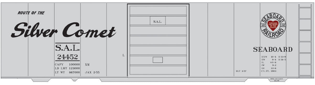 Railroad Decal Set -- Seaboard Air Line 40' Steel Boxcar (Gray Car, Silver Star Logo)