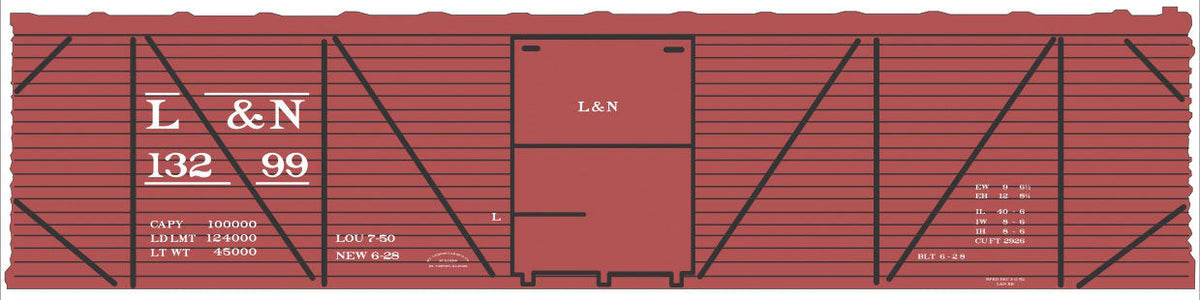 Railroad Decal Set -- Louisville & Nashville 40' Single-Sheathed Wood Boxcar (Boxcar Red, No Logo)