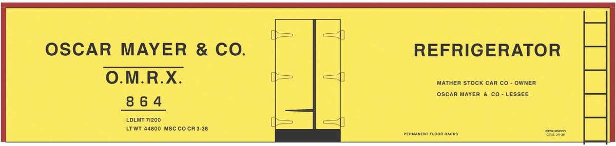 Railroad Decal Set -- Oscar Mayer 40' Steel Reefer (yellow)