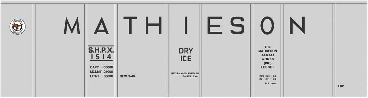 Railroad Decal Set -- Mathieson Dry Ice 40' Insulated Boxcar (gray car, no door)