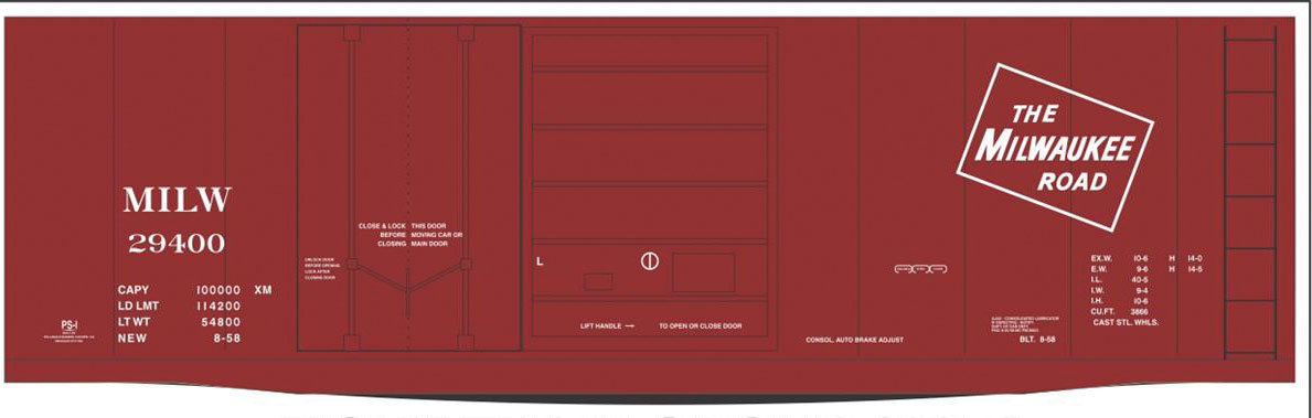 Railroad Decal Set -- Milwaukee Road 40' Plug & Sliding Door Boxcar
