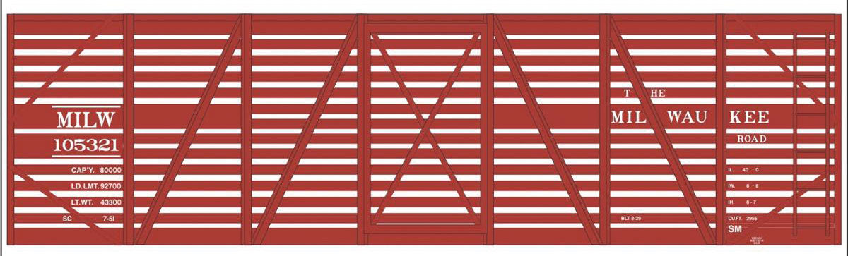 Railroad Decal Set -- Milwaukee Road 40' Wood Stock Car