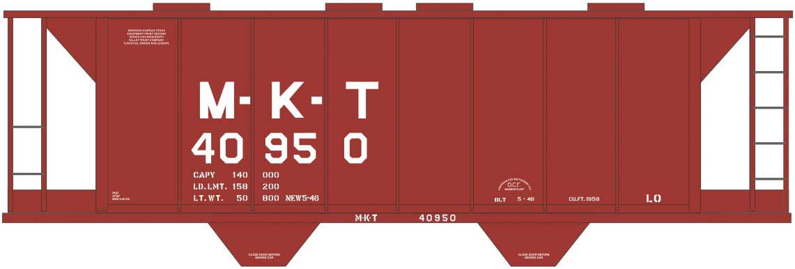 Railroad Decal Set -- Missouri-Kansas-Texas 2-Bay Covered Hopper (Boxcar Red Car)