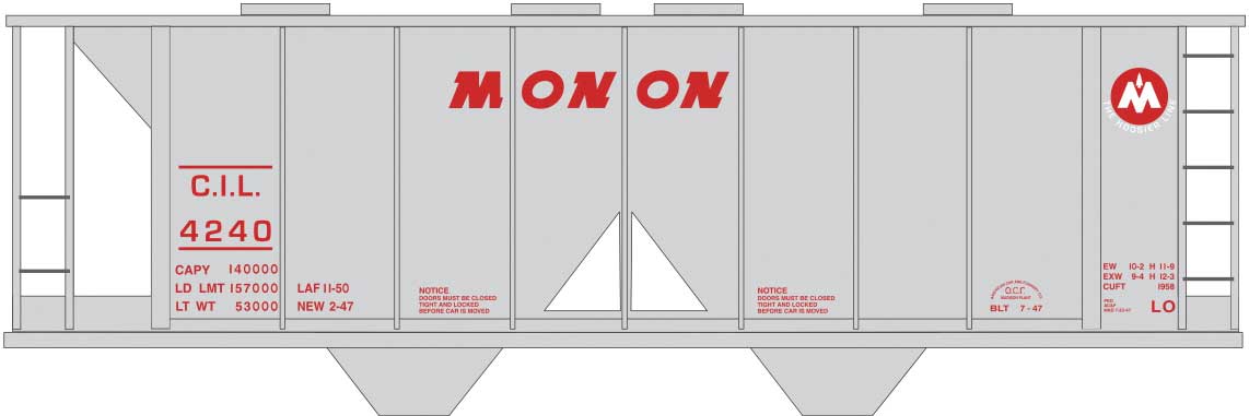 Railroad Decal Set -- Monon 2-Bay Covered Hopper (gray Car)