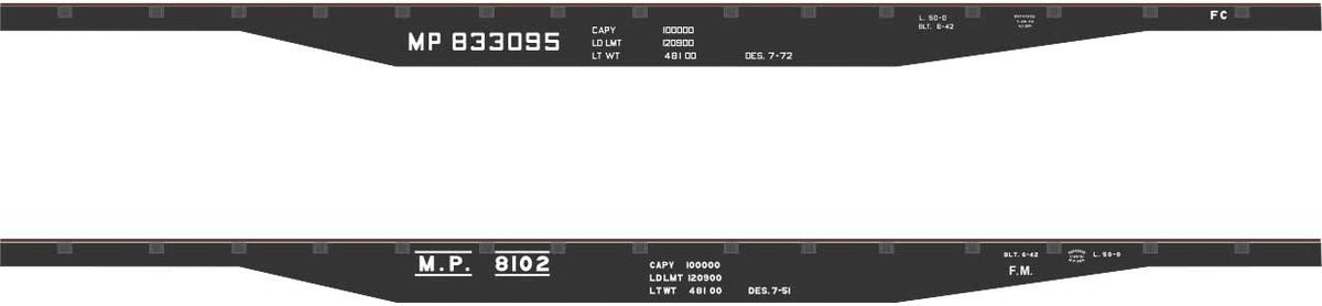 Railroad Decal Set -- Missouri Pacific 50' Steel Flatcar (black Car)