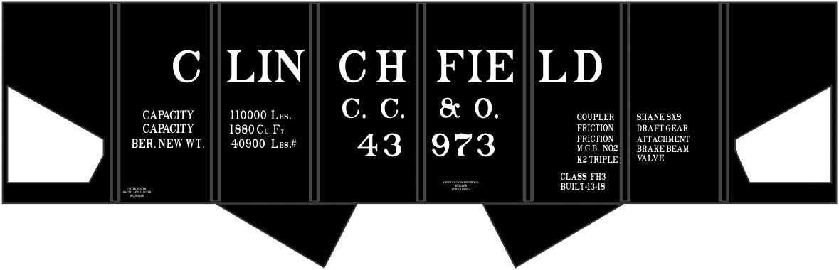 Railroad Decal Set -- Clinchfield CC&O USRA 2-Bay Hopper (black car)