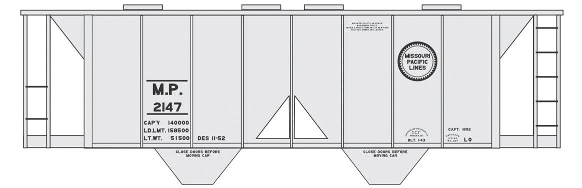 Railroad Decal Set -- Missouri Pacific 2-Bay Covered Hopper (gray Car)