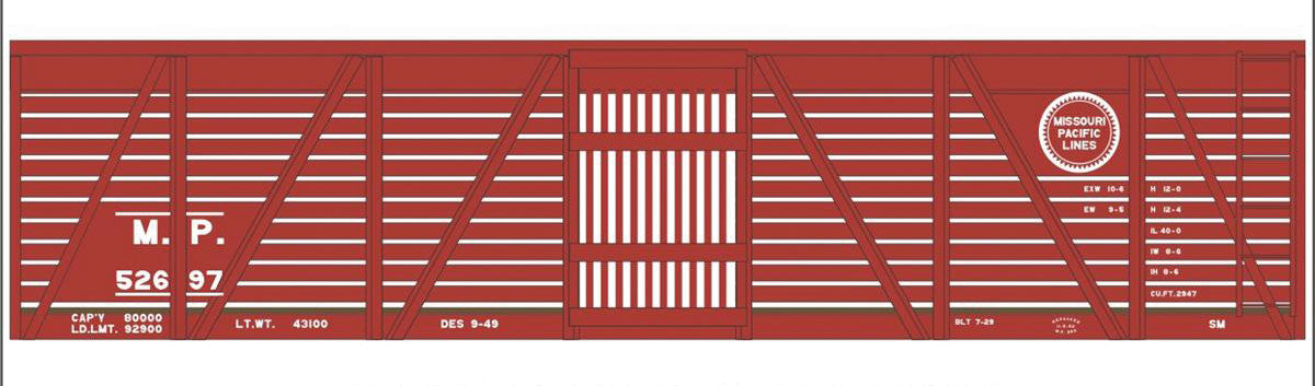 Railroad Decal Set -- Missouri Pacific 40' Wood Stock Car (Boxcar Red Car)