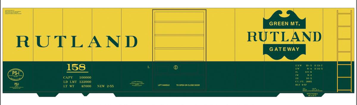 Railroad Decal Set -- Rutland 40' Steel Boxcar (green, yellow car)