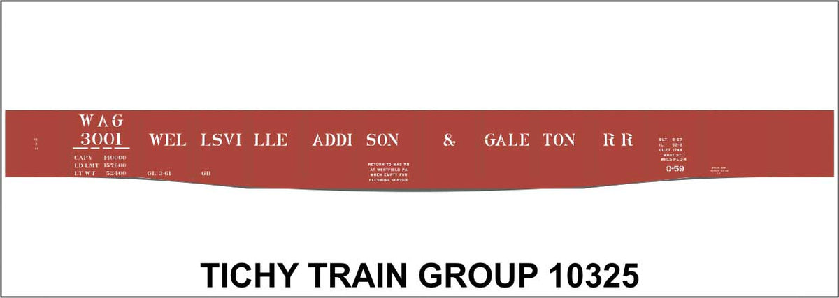 Railroad Decal Set -- Wellsville, Addison & Galeton 52' Steel Gondola with Fishbelly Sill