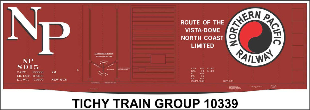 Railroad Decal Set -- Northern Pacific 40' Steel Plug & Sliding Door Boxcar (Large Monad Logo)