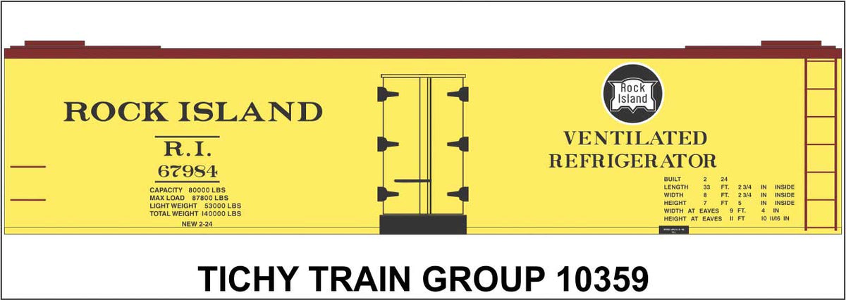 Railroad Decal Set -- Rock Island 40' Wood Reefer (yellow car)