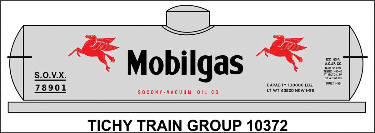 Railroad Decal Set -- Mobilgas Tank Car SOVX (large lettering, red Pegasus Logo)