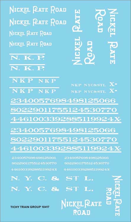 Railroad Decal Set -- Nickel Plate Road Roadname Set (white)