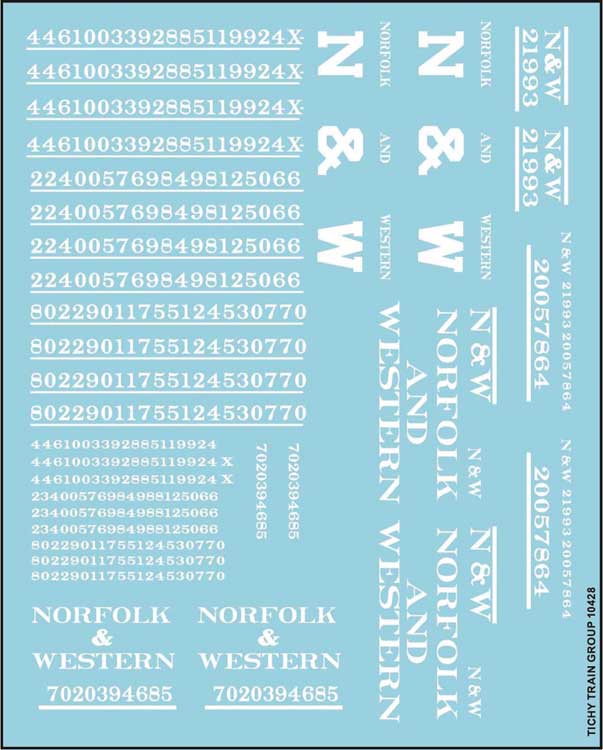Railroad Decal Set -- Norfolk & Western Roadname Set (white)