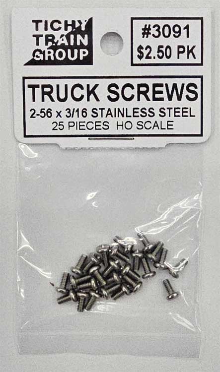 Stainless Steel Truck Screws for HO Freight Cars -- Self-Tapping 2-56 x 3/16" pkg(25)