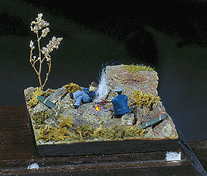 Miniature Scene -- Hobo Camp w/Working Fire