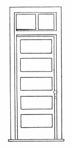Door -- Working, 5-Panel w/Transom, Hinges & Knob